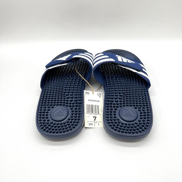 Adidas Unisex Adissage Navy Blue And White Slip On‎ Slides Sandals Shoes - Picture 6 of 12